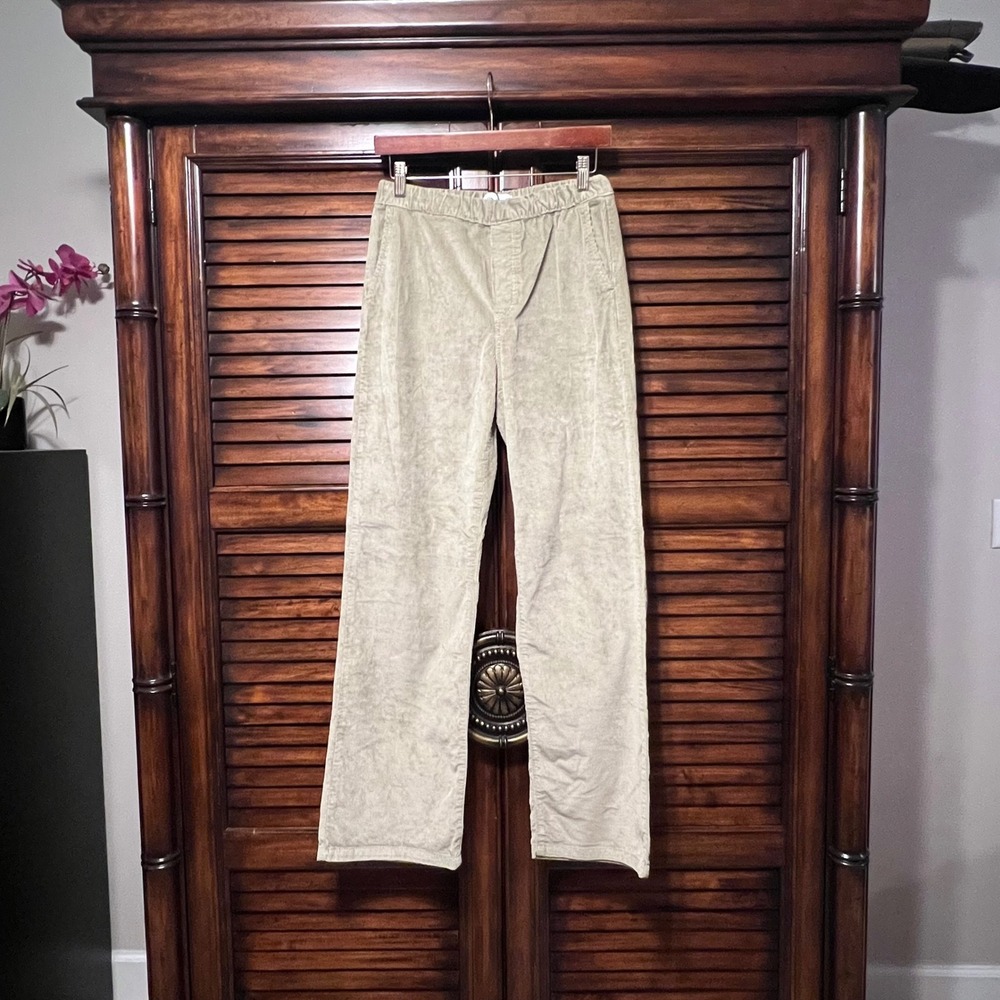 Zara Sage Green Corduroy High Waisted Wide Leg Elastic Waist Pull On Pants Sz 0